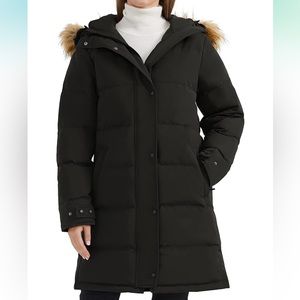 Orolay Winter Down Jacket Faux Fur Hood Black L